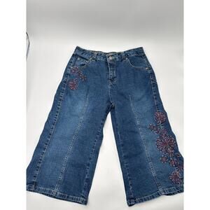 Faded Glory Girls Capri Jeans Size 16 Blue Stretch Embroidered Denim